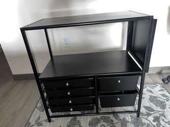 Black  Craft Table With Drawers And Extension   No Rolling Feet