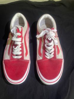 VANS Red/White Canvas Lace-Up Low Top Sneakers  Unisex Men 7.5 women 9 Stained