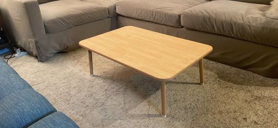 Coffee table w/folding legs made in Japan good cond. some scuffs 35.5x23.5x12.5 as is.