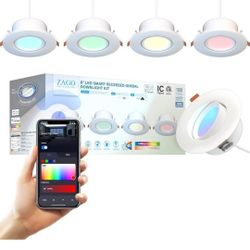 ZAGO 6 Inch RGB Color Changing Smart Gimbal LED Recessed Light, WiFi Eyeball Canless Recessed Light, 15W, 1100LM, ETL & FCC & IC Rated, Compatible wit