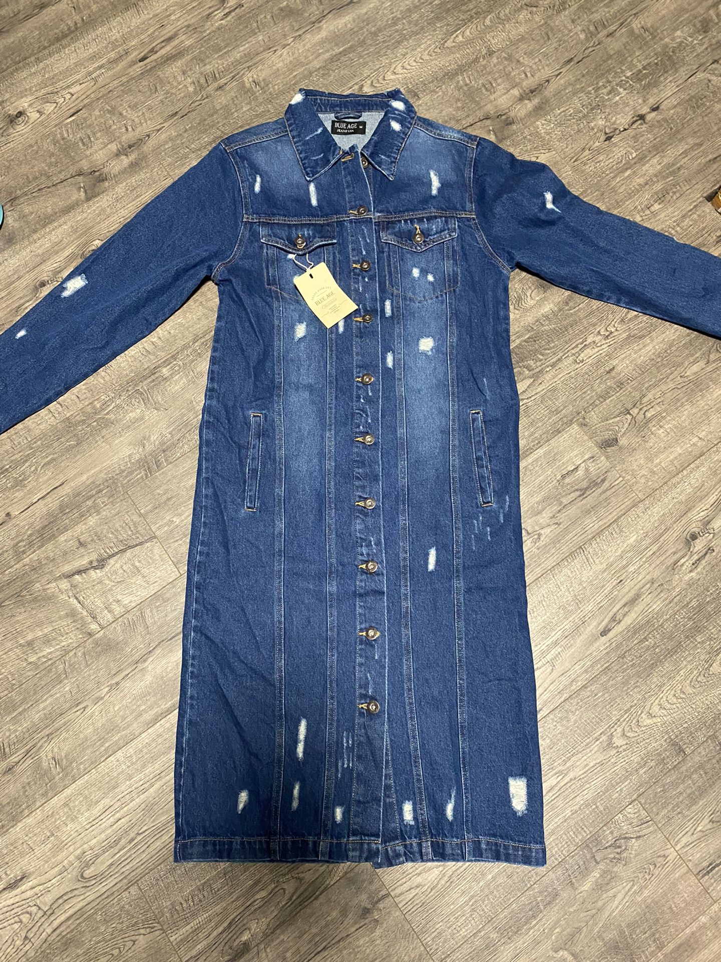 Denim Dress long jacket size medium new long denim jacket coat dress