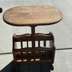 Solid Oak Vintage Magazine Rack End Table