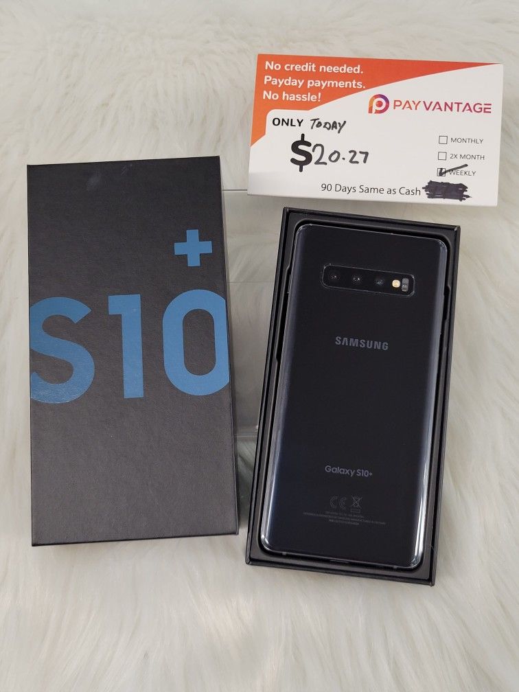 WITH BOX SAMSUNG GALAXY S10 PLUS 128GB UNLOCKED.    DRONE  LOWEST WHOLESALE PRICES WITH OPTION TO PAY  IN PAYMENTS  WITH NO CREDIT CHECKS    