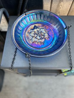 Iridescent carnival glass birdbath