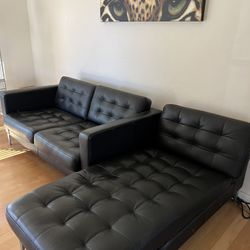 IKEA LOVE SEAT AND CHAISE LOUNGE. BLACK FAUX LEATHER