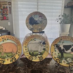 Charming Hard To Find Set Of 4 Susan Winget Country/Farm Animal Design Plates