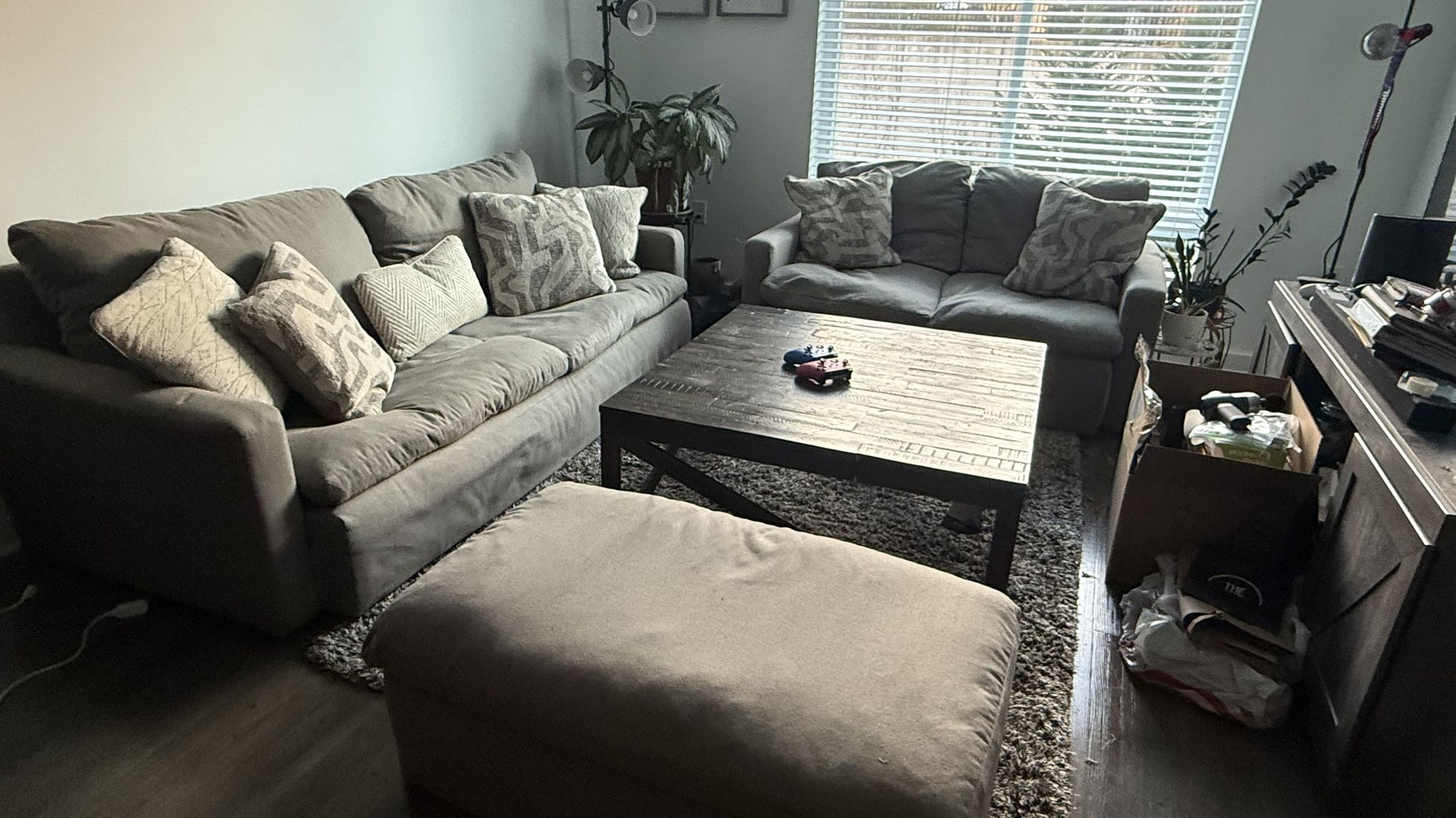 Comfy Sofa, love seat, and ottoman set