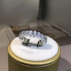 925 Silver White Zircon Ring For Women Oval Shape Wedding Party Engagement Proposal
