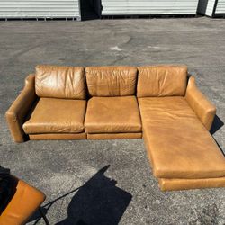  Burrow Brand Nomad Leather 4-Seat Corner Sectional with Ottoman