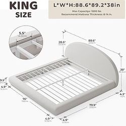 AirFrame Half-Moon Upholstered King Platform Bed Frame, Boucle Curved Arched Base with Headboard, 5 Inch Fully Round Cushioned Foam, No Box Spring Nee