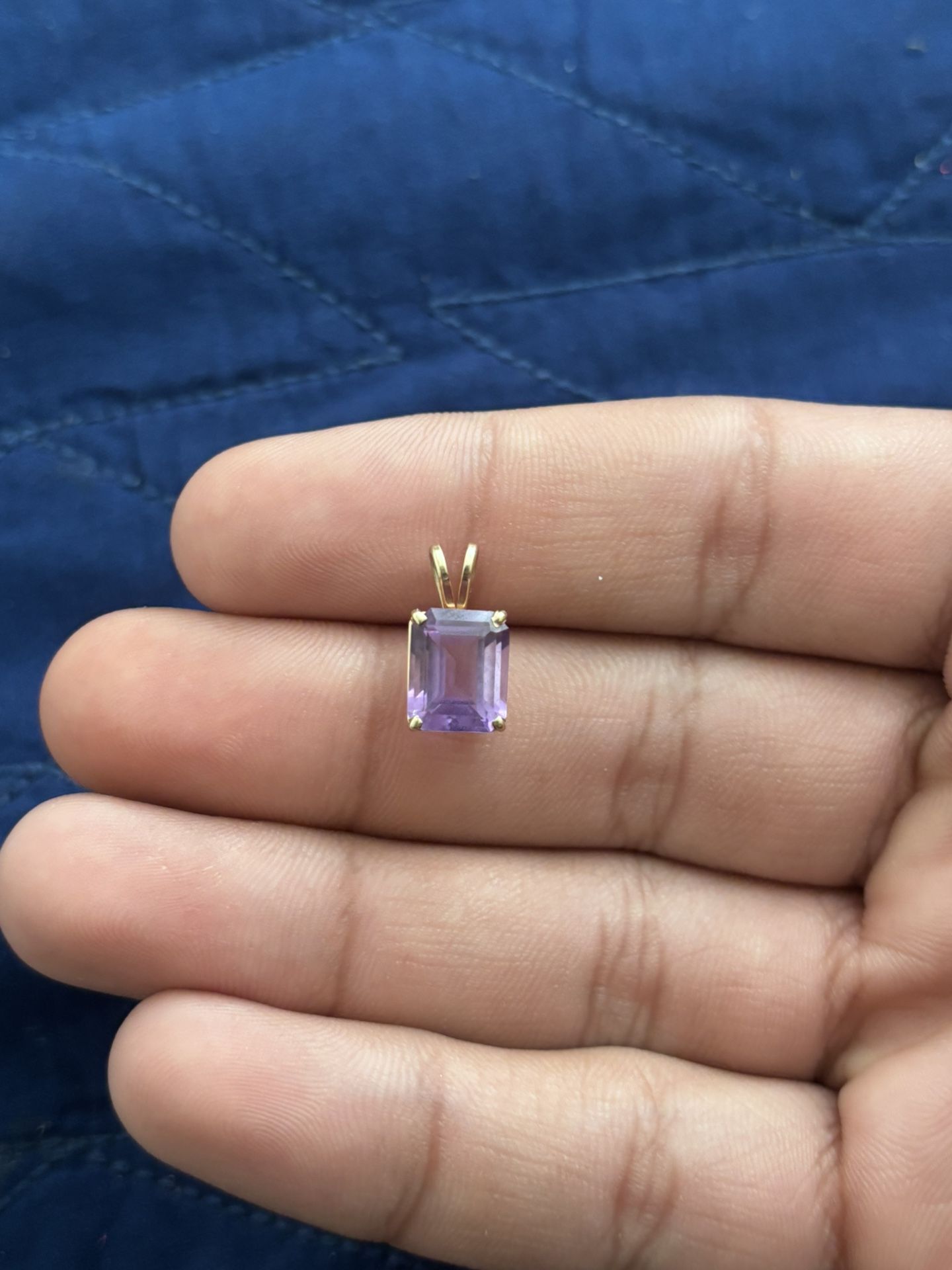 14K YG Amethyst Pendant Rectangular Faceted Stone