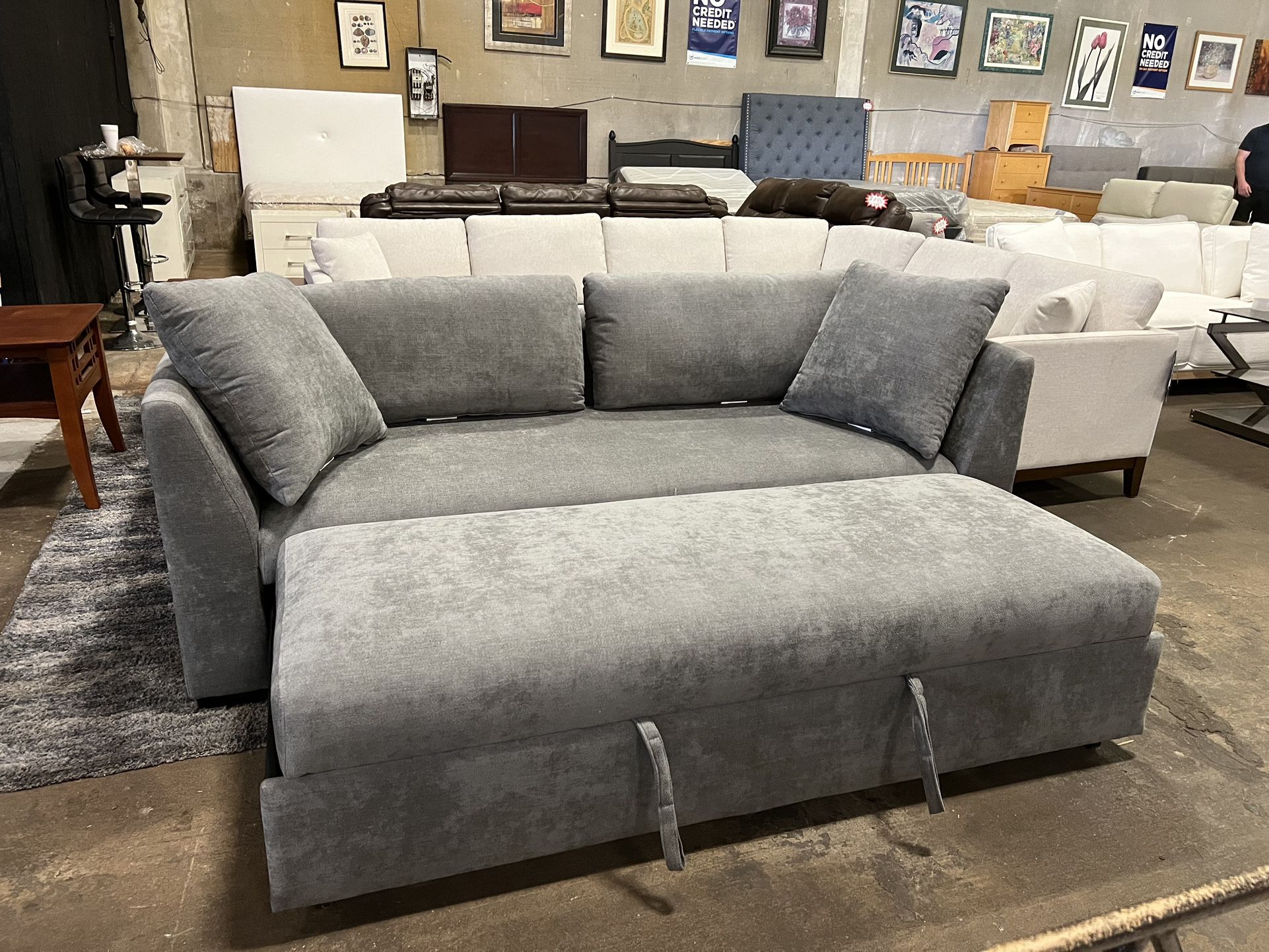 Sleeper Sofa In Dark Gray Color. Scratch & Dent. Delivery Available. 90 Days Same As Cash Financing 