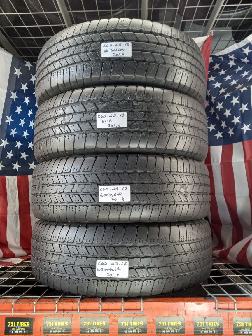 4 USED TIRES P265/65R18 GOODYEAR WRANGLER SR-A 265/65R18 ALL SEASON TRUCK  SUV TIRES FULL MATCHING SET 265 65 18 for Sale in Fort Lauderdale, FL -  OfferUp