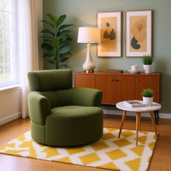 Cascade Boucle Swivel  Round Sofa Chair with Adjustable Headrest