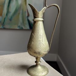 Small Vintage Etched Brass Vase ( firm on price )
