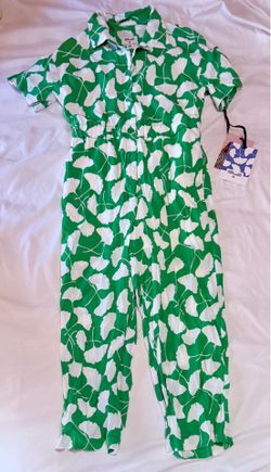 Diane von Furstenberg Green Ginkgo Print Jumpsuit