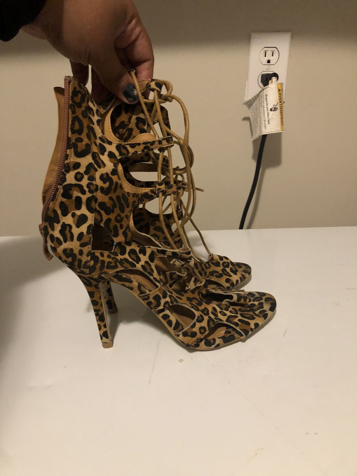 Size 8 Leopard Print Lace Up Heels