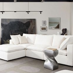 White Modular Boucle Sofa 4pc Set - Free Delivery ✅ Faux Shearling Sofa - Cloud Sofa ☁️