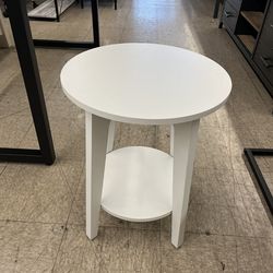 VASAGLE 2-Tier Small Round End Table Nightstand w/ Tapered Legs - White