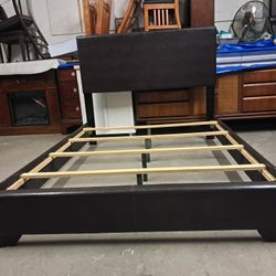 Modern Brown Leather Full Size Bed Frame