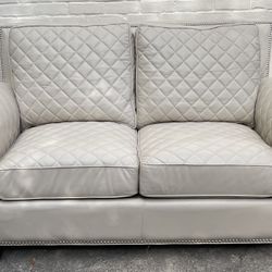  Century Furniture Lyndon Quilted Leather Loveseat / Setee