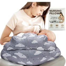 Nursing Pillow – Plus Size Breastfeeding Pillows with Security Fence for Enhanced Support & Comfort – Removable Cotton Cover, Adjustable Waist Strap, 