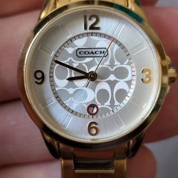 Coach Gold Tone Wristwatch Analog Stainless Steel Quartz Water Resistant Date