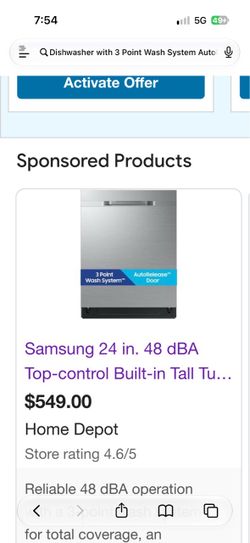 Dishwasher Samsung 3 point wash system