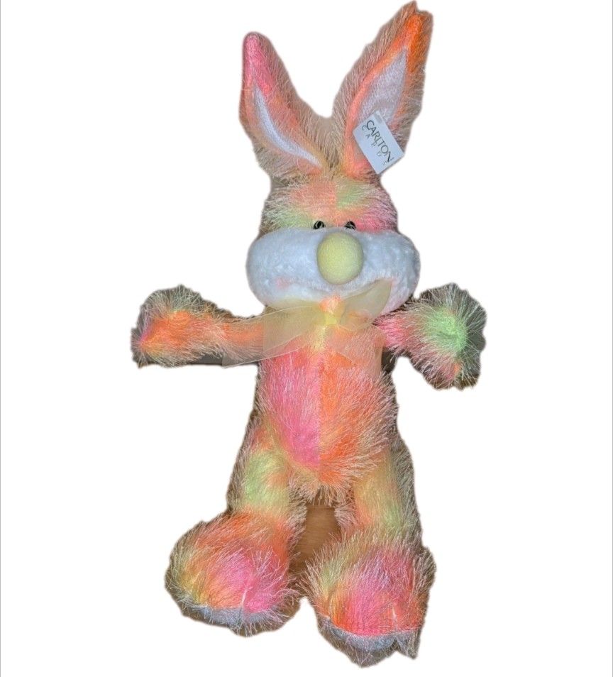 Carlton Cards Poseable Bunny Rabbit 18" Plush Stuffed Animal Colorful Vintage