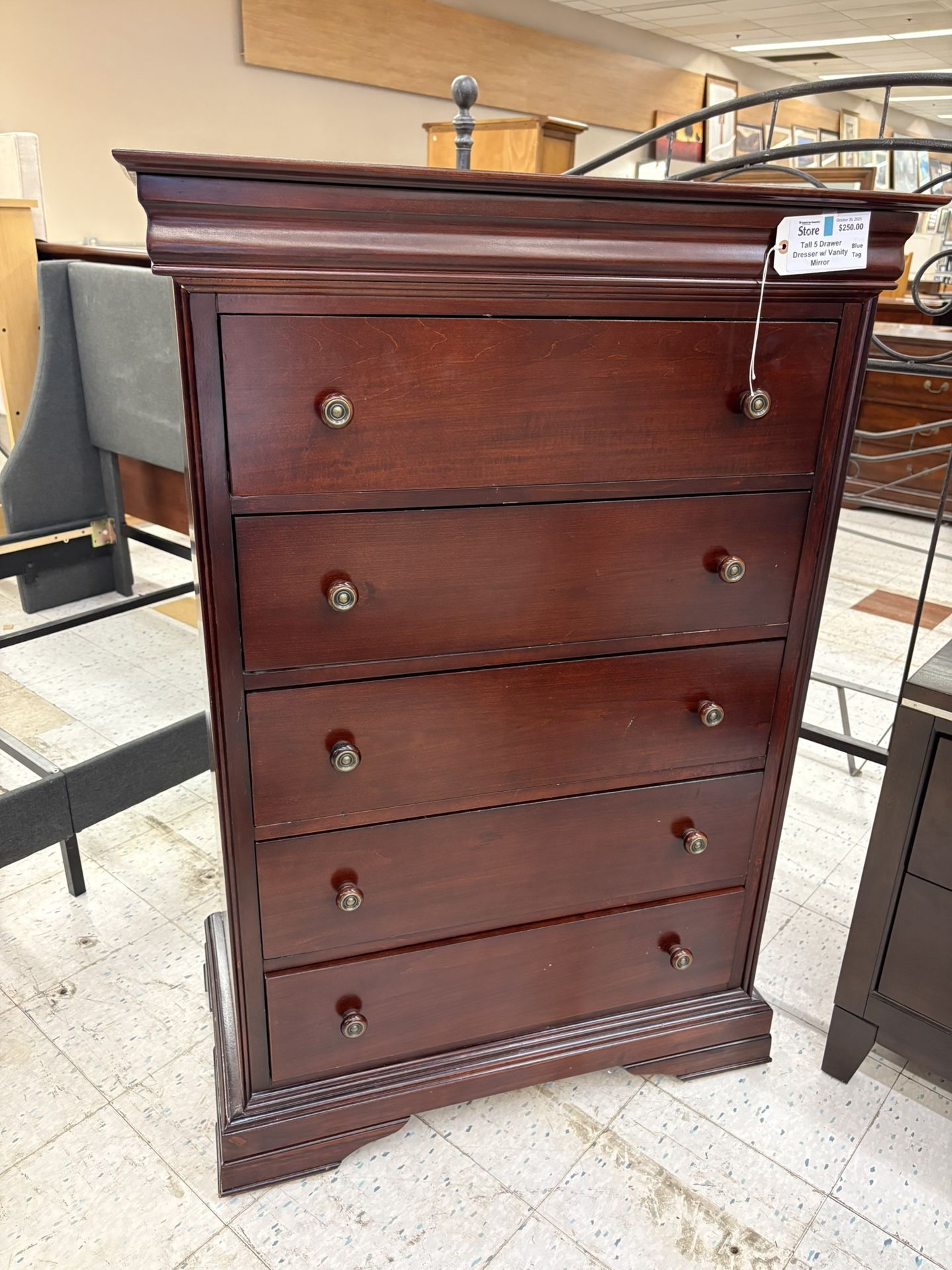 Tall 5 Drawer Dresser w/Vanity Mirror