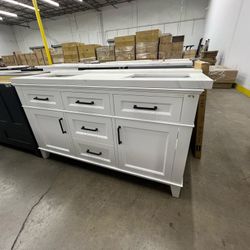 60” 2 Sink White Vanity cabinet, tocador, drawer, vanidad