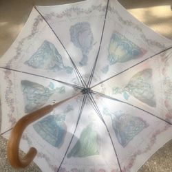 Vintage souvenir Louvre-Marie Antoinette parasol umbrella rare find Victorian -Themed Printed Parasol/Umbrella With Wooden Handle