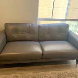 Benita Sleet Leather Sofa In Gray 