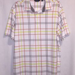 Walter Hagen men’s polo golf shirt size S white with yellow orange gray stripes 