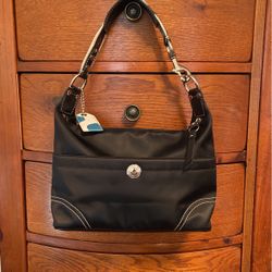 Coach Hampton Black Satin Handbag