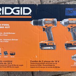 RIDGID 18V Cordless 2-Tool Combo Kit with Drill/Driver, Impact Driver and charger (NEW) (R92721)