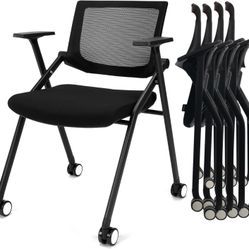 New Stackable Conference Room Chairs with Wheels and Paddle, Ergonomic Mesh Back and Arms for Meeting, Conference, Reception, Training Room & Home Off