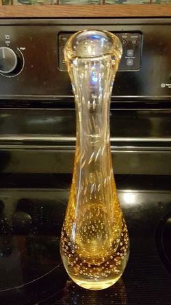 10" Handblown Amber Art Glass Vase