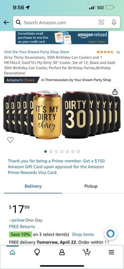 Dirty Thirty Decorations, 30th Birthday Can Coolers and 1 METALLIC Gold"It's My Dirty 30" Cooler, Set of 12, Black and Gold 30th Birthday Can Cooler, 