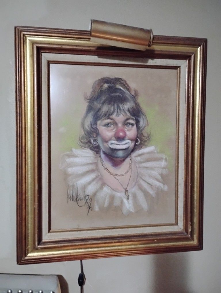 2 CLOWN FRAMED ORIGINAL PAINTING