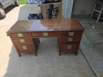 Solid Wood Executive Desk with Glass Top