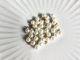 $5 for (30) Gold/Silver Faux Pearl Beads with Rhinestones Elegant Pendant Charms-13mm