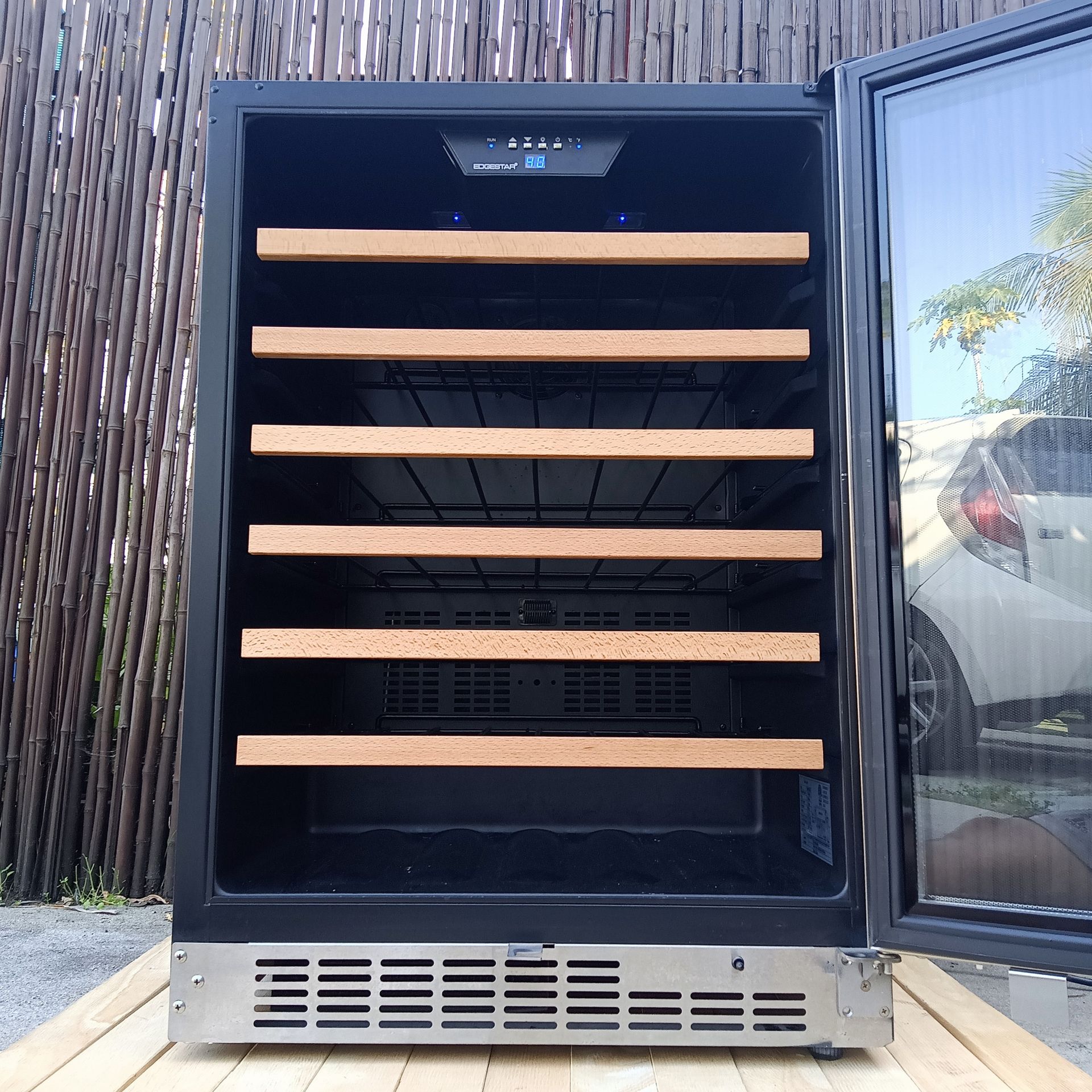 Wine Refrigerator EdgeStar 24 Inch Wide 56 Bottle Built-In Single Zone Wine Cooler with Reversible Door and LED Lighting