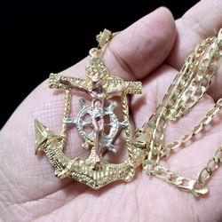 18k Gold Plated Tricolor Anchor Crucifix Necklace 