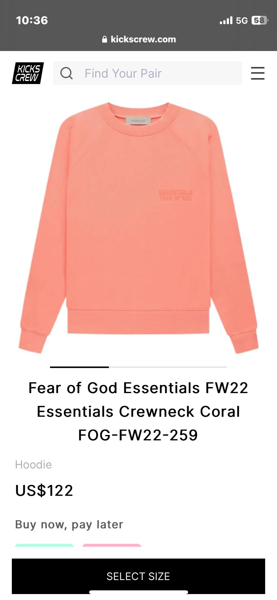 Essentials Fear Of God Coral Crewneck