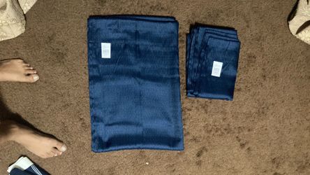 Brand new pair (2) blue curtains 27.5 inches into 84 inches