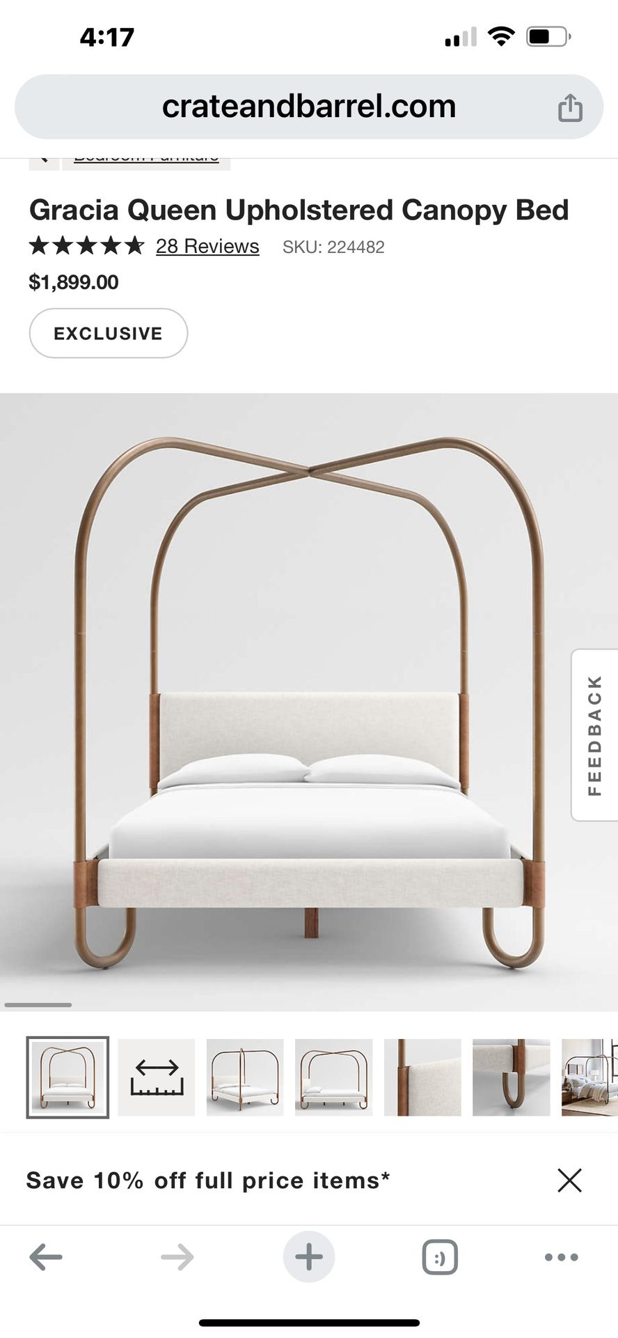 Save $1000 Beautiful Crate And Barrel Queen Canopy Bed -Gracia Queen Upholstered Canopy Bed