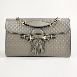 Gucci Medium Grey MicroGuccissima Leather Emily Chain Shoulder Bag