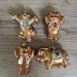 Vintage Rare Disney Winnie The Pooh Eeyore Tigger Glass Christmas Ornaments lot4