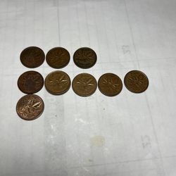 Lot Of (10) Canadian 1 Cent Coins